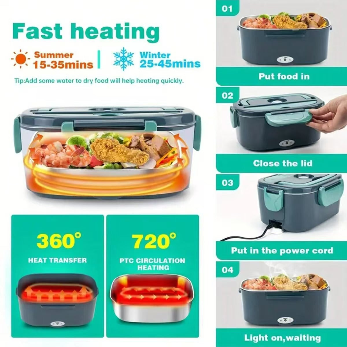 Portable Electric Lunch Box Heating Food Warmer